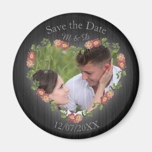 Rustic Wood Floral Heart Photo Magnet