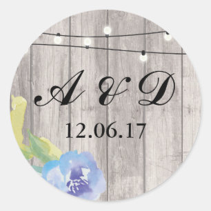 Rustic Wood Floral Initials Lights Stickers Label