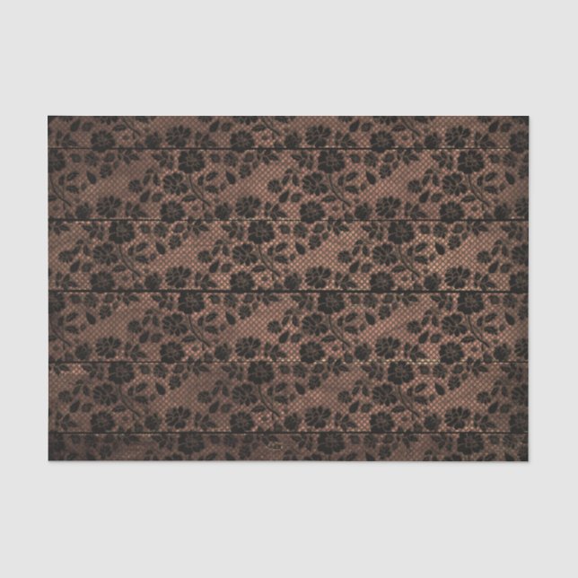 Rustic Wood & Floral Lace Lacy Lingerie Shower Tissue Paper (Front)