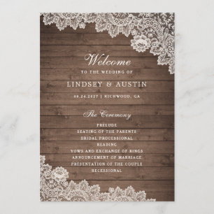 Rustic Wood Floral Lace Wedding Program