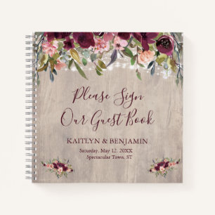 Rustic Wood Floral Lights Mariage Livre d'invité