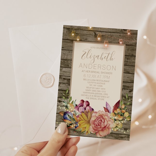 Rustic Wood Floral Mason Jar BRIDAL SHOWER Invitation (Creator Uploaded)