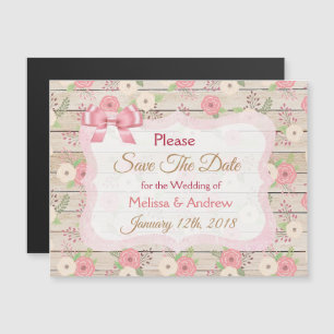 Rustic Wood Floral Pink Save the Date Magnets
