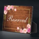 Rustic Wood Floral Pink Wedding Reserved 5x7 Table Plaque<br><div class="desc">Rustic Wood Watercolor Floral Pink Blush Gold Frame Wedding Reserved 5x7 Table Plaque</div>