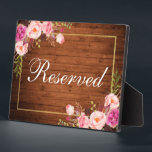 Rustic Wood Floral Pink Wedding Reserved 5x7 Table Plaque<br><div class="desc">Rustic Wood Watercolor Floral Pink Blush Gold Frame Wedding Reserved 5x7 Table Plaque</div>
