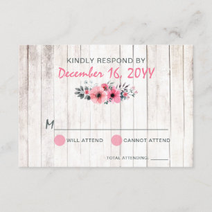 Rustic Wood Floral Rose Country Wedding RSVP