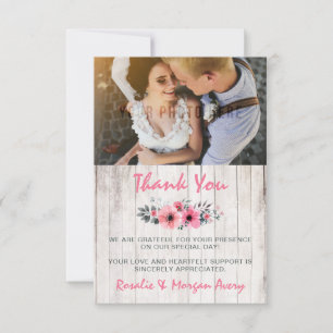 Rustic Wood Floral Rose Country Wedding Thank You Card