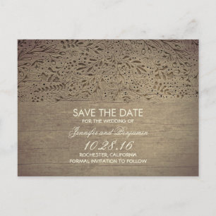 rustic wood floral save the date announcement postcard