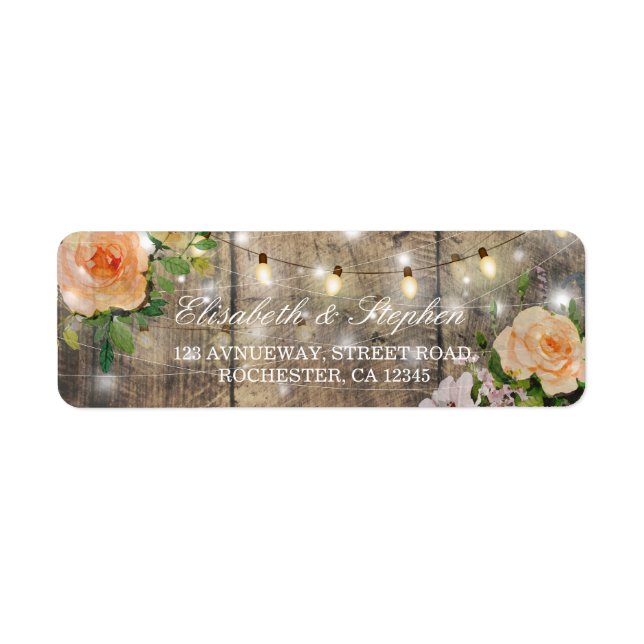 Rustic Wood Floral String Lights Mariage Adresse (Devant)