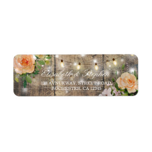 Rustic Wood Floral String Lights Wedding Address
