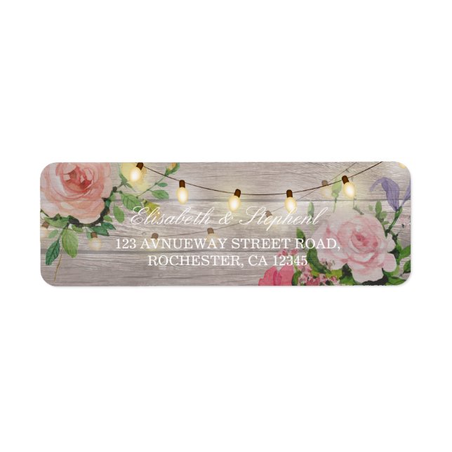 Rustic Wood Floral String Lights Wedding Address (Front)