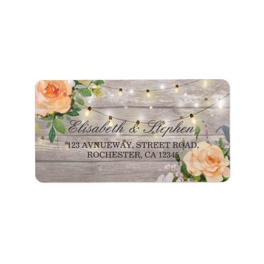 Rustic Wood Floral String Lights Wedding Address