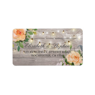 Rustic Wood Floral String Lights Wedding Address Label