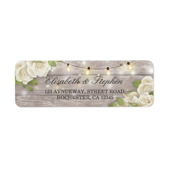 Rustic Wood Floral String Lights Wedding Address Return Address Label