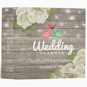 Rustic Wood Floral String Lights Wedding Planner Binder