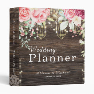 Rustic Wood Floral String lights Wedding Planner Binder