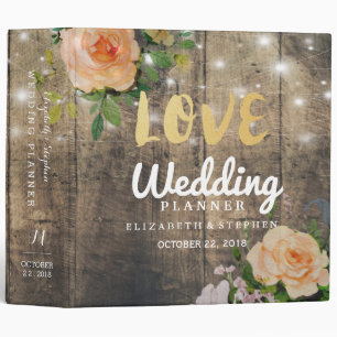 Rustic Wood Floral String Lights Wedding Planner Binder
