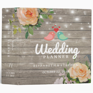 Rustic Wood Floral String Lights Wedding Planner Binder