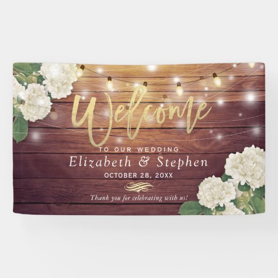 Rustic Wood Floral String Lights Wedding Welcome Banner ...