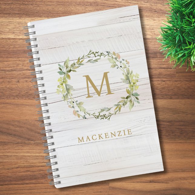 Rustic Wood Floral Watercolor Monogram Notebook (Creator Uploaded)