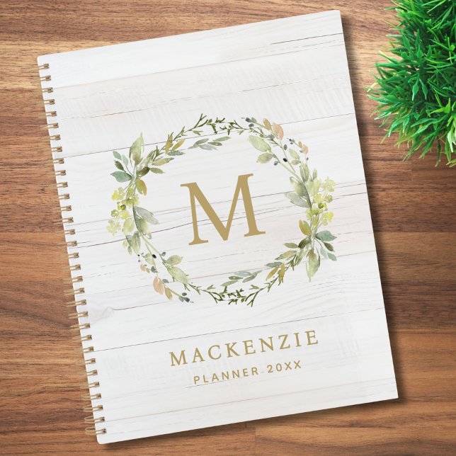 Rustic Wood Floral Watercolor Monogram Planner (Creator Uploaded)