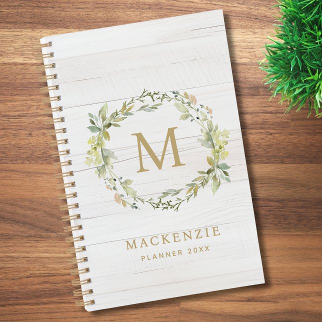 Rustic Wood Floral Watercolor Monogram Planner (Creator Uploaded)