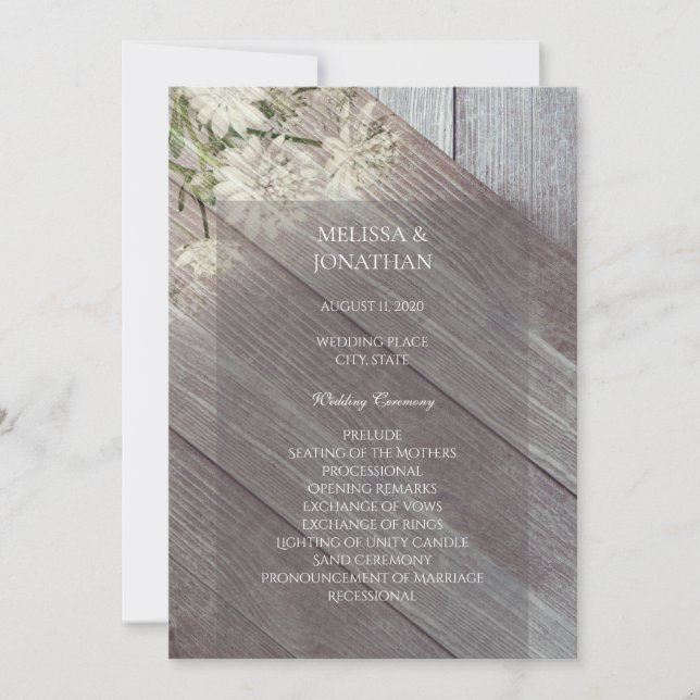 Rustic Wood Floral Wedding Ceremony Program V4 (Front)