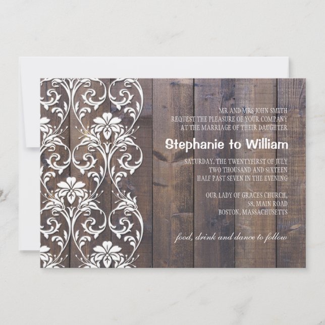 Rustic Wood Floral Wedding Invitation (Front)