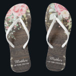 Rustic Wood Floral Wedding Mother of the Groom Flip Flops<br><div class="desc">Rustic Floral Wood String lights Wedding with lace details . Beautiful floral details are in first plan and make these design elegant and chic. Design is easy to personalize, if you wish to change fonts please Click to customize further. This design is perfect for outdoor weddings and barn theme weddings....</div>