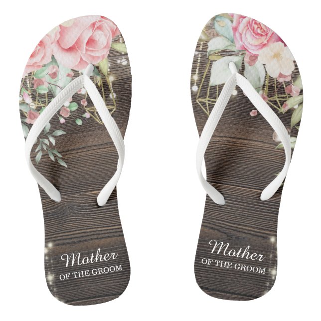 Rustic Wood Floral Wedding Mother of the Groom Flip Flops (Footbed)