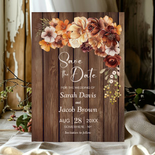 Rustic Wood Floral Wedding Save the Date Invitation