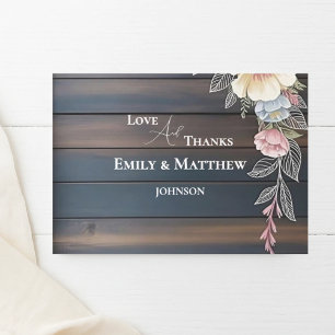 Rustic Wood Floral Wedding Thank You Card