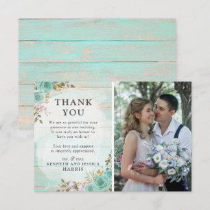 Rustic Wood Floral Wedding Thank You Photo Card