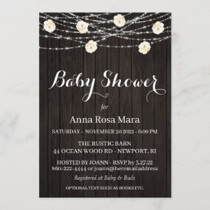*~* Rustic Wood Flowers Lights Roses Baby Shower Invitation