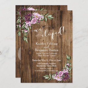 Rustic Wood & Flowers We Eloped Reception Only Invitation