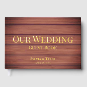 Rustic Wood Foliage Gold Foil Wedding Guest Book