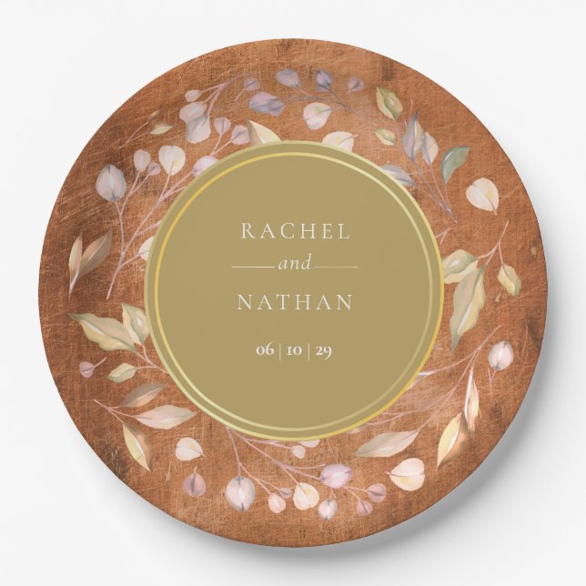 Rustic Wood Foliage Wedding Paper Plate (Front)