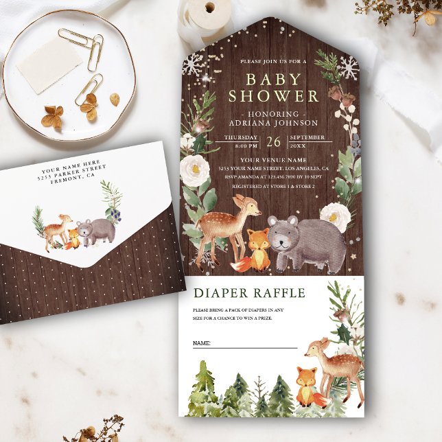 Rustic Wood Forest Animals Woodland Baby Shower All In One Invitation (Creator Uploaded)
