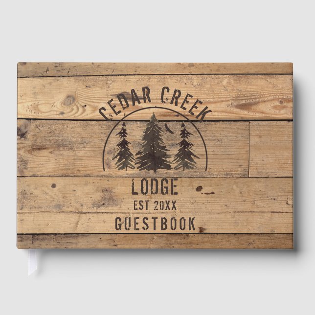 Rustic Wood Forest Trees Personalized Guest Book (Front)