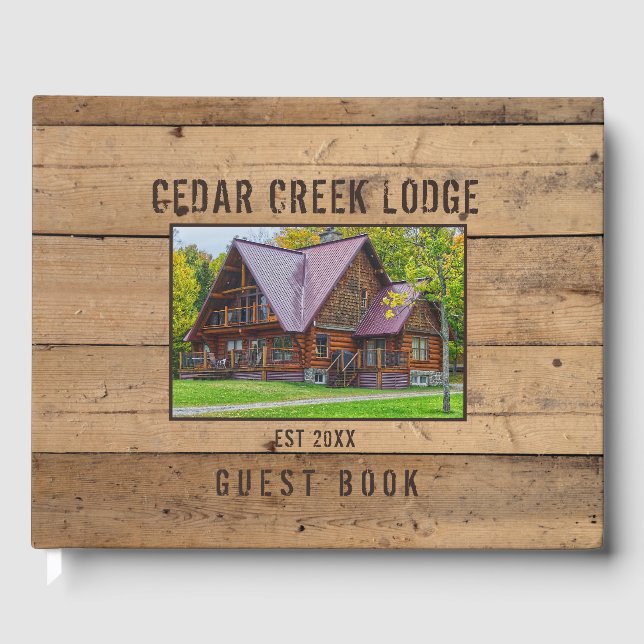 Rustic Wood Forest Trees Photo Personalized Guest Book (Front)