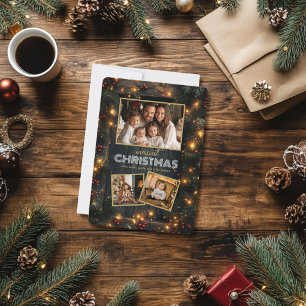 Rustic Wood Frame Christmas Photo Collage Holiday Card