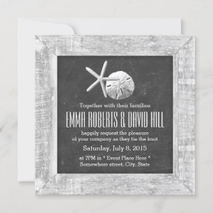 Rustic Wood Frame Seashells Beach Wedding Invitation