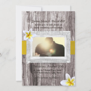Rustic Wood & Frangipani Custom Photo Wedding Invitation