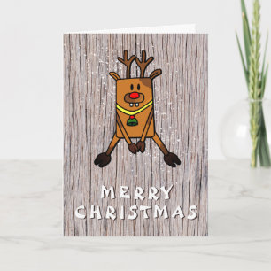 Rustic Wood Funny Deer Merry Christmas Holiday Card
