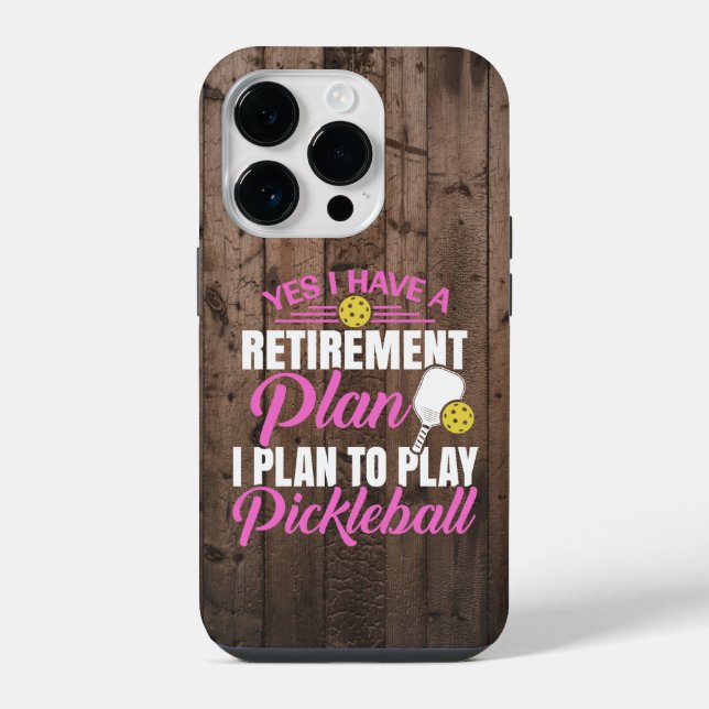 Rustic Wood Funny Pink Pickleball iPhone Case (Back)