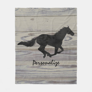 Rustic Wood Galloping Horse Watercolor Silhouette Fleece Blanket