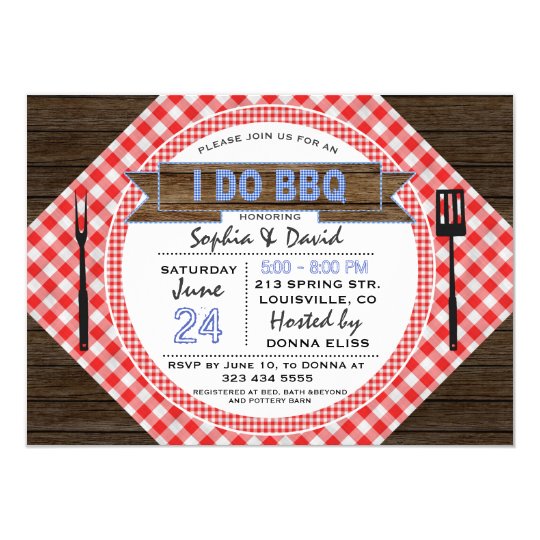 Rustic Wood Gingham I DO BBQ Couples Shower Card
