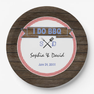 Rustic Wood Gingham I DO BBQ Couples Shower Paper Plate