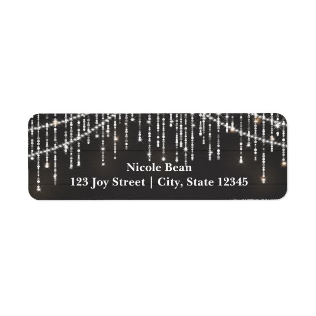 Rustic Wood Glam Sparkle Lights Address Labels (Front)