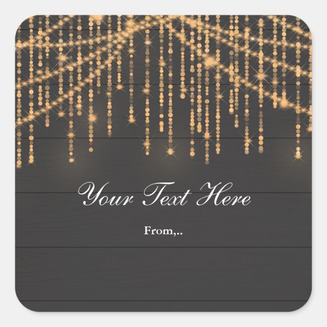 Rustic Wood & Glam Sparkle Lights Favour Sticker (Front)